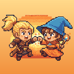Battle Buddies app icon — two pixel-art adventurers fist-bumping